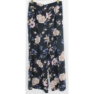 Hype Wide Leg Pants Floral Print Elastic Waist XL Black